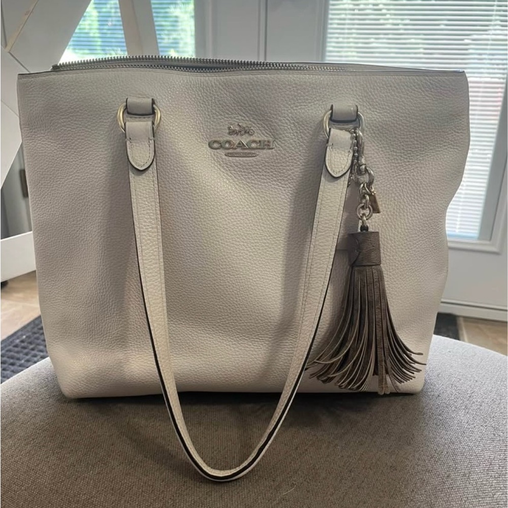 Coach Off-White Leather Tote with Tassel Charm